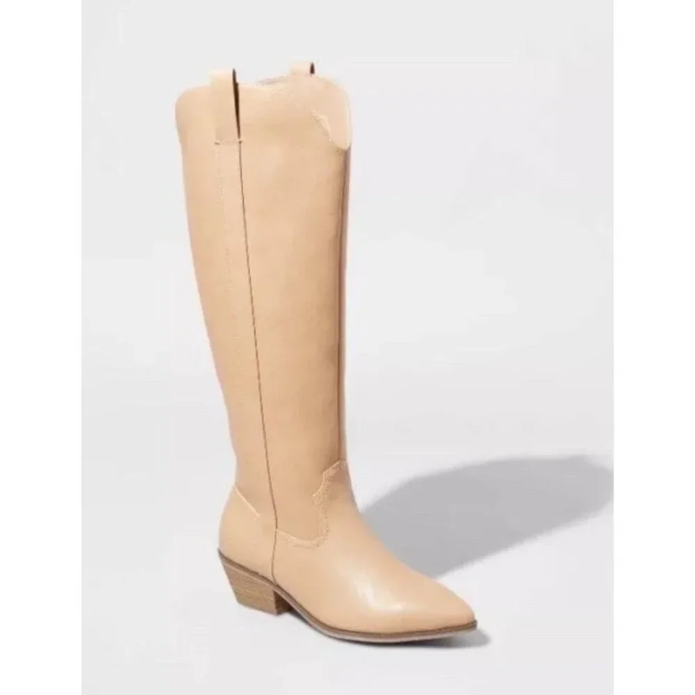 Universal thread NWT women’s knee high western faux leather tan cowboy boots sz8